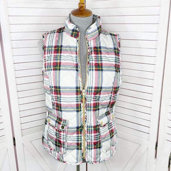 St. John’s Bay Plaid Full Zip Puffer Vest White Multi Medium - Picture 1 of 14
